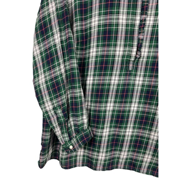 LOFT Plus Women’s 26 Plaid Ruffle Henley Flannel Top Red Green Navy Holiday NWT - Picture 4 of 13